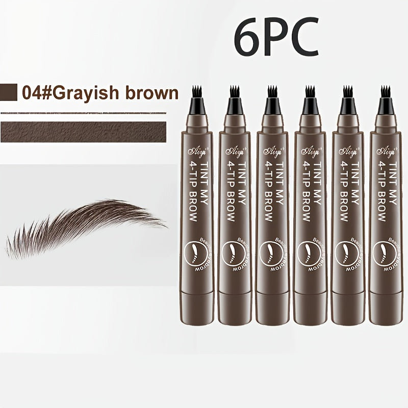 6-Pack Makeup Artist Special One-Stroke Shaped Simulation Eyebrow Feeling Ultra-Thin Four-Pronged Eyebrow Pen Waterproof and Anti-Scratch No Bleeding Natural Three-Dimensional Eyebrow Pen Natural and Vivid Roots Clear Not Rem