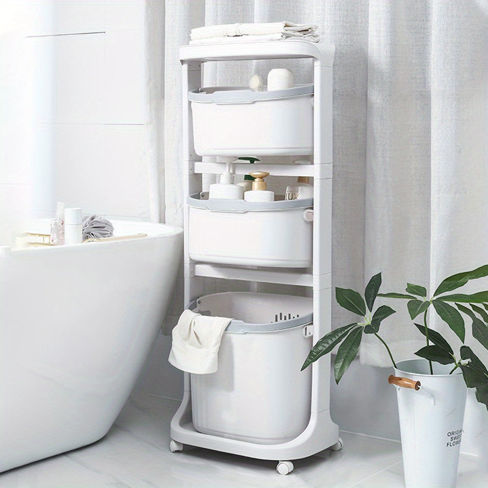3 Story Bathroom Large Capacity Bathroom Bath Products Storage Rack, Bathroom Floor Standing Clothes Storage Basket, Household Bathroom Sundries and Small Items Storage Basket