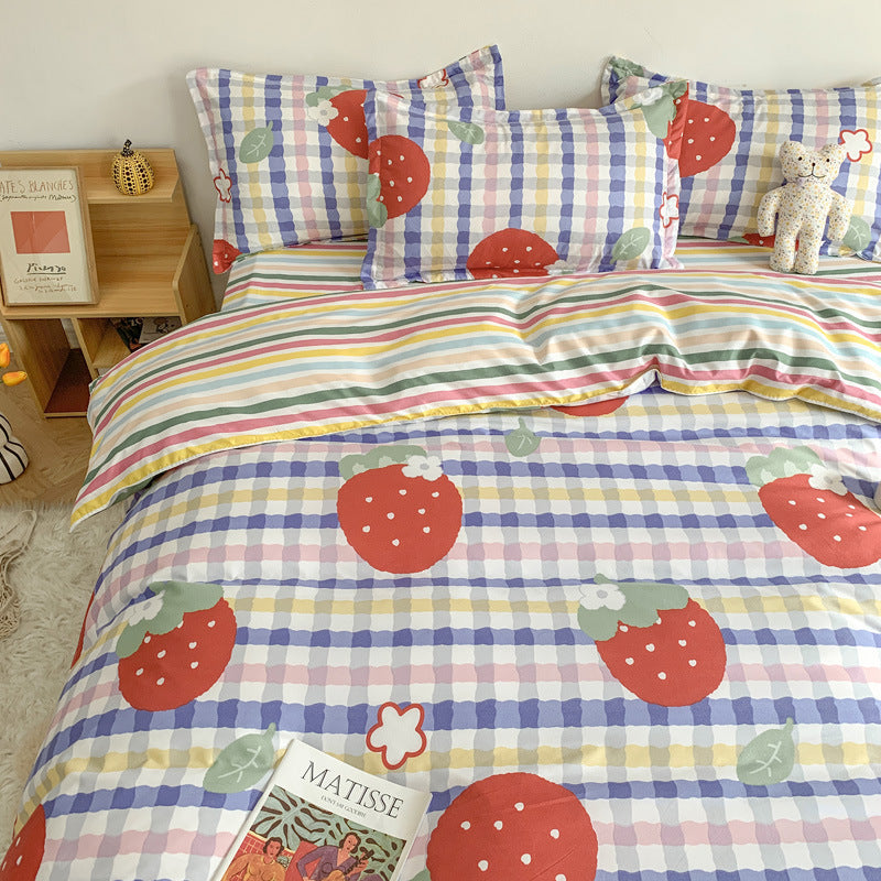 Four-Piece Cute Cartoon Bed Sheet Set: Add a touch of fun and whimsy to your bedroom with these adorable cartoon-themed sheets