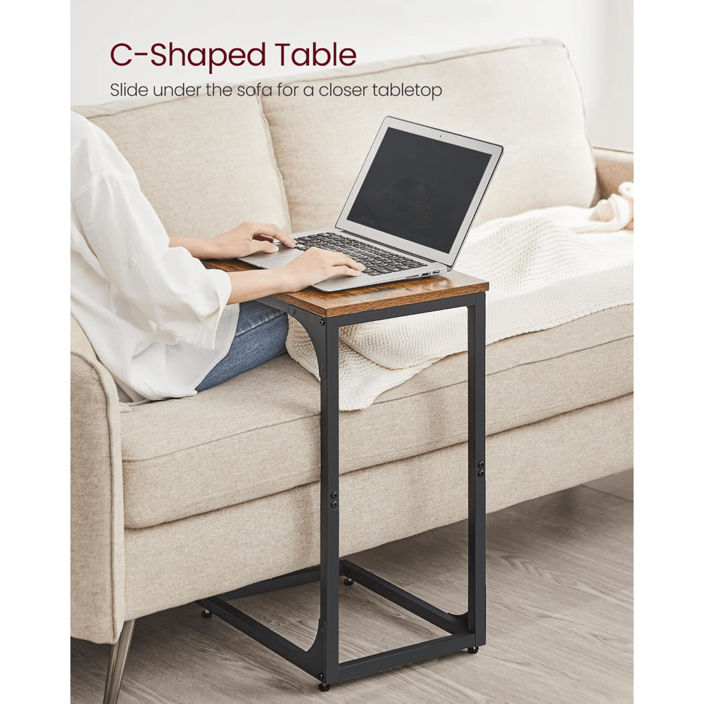 Set of 2 C-Shaped Side Tables – Industrial Metal Frame Bedside, Sofa, and Coffee Tables for Living Room or Bedroom