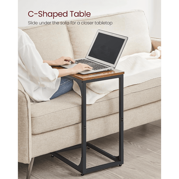 Set of 2 C-Shaped Side Tables – Industrial Metal Frame Bedside, Sofa, and Coffee Tables for Living Room or Bedroom