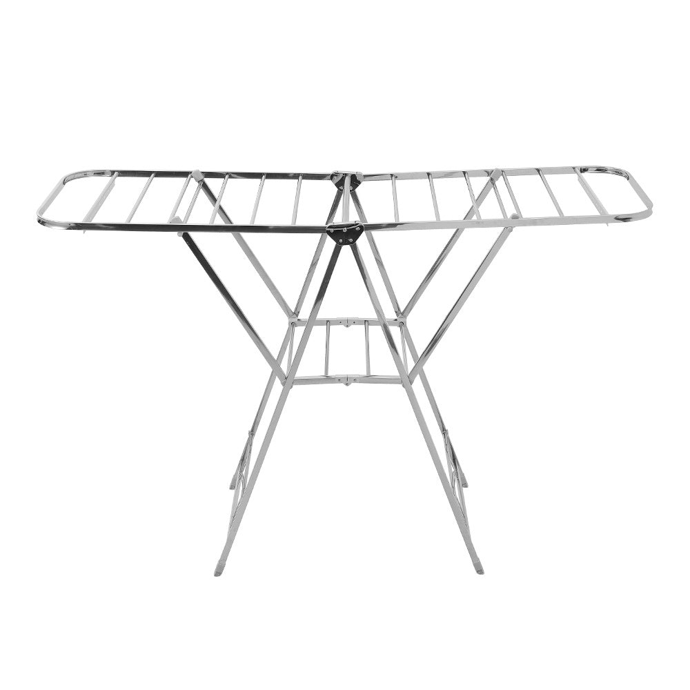 Staiinless Steel Folding Drying Rack, 2-Level Clothes Airer with Height Adjustable Wing, Freestanding Drying Rack for Clothes Socks Towels Shoes Quilts, Multifunctional Air Dryer, Foldable Wing Clothes Drying Rack, No Assembl