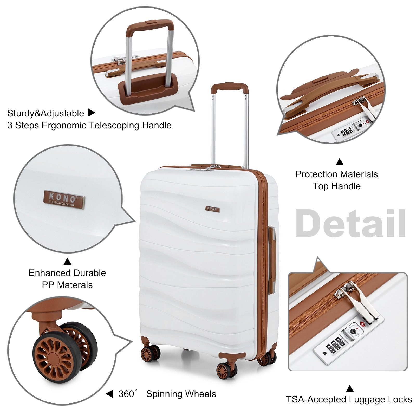 1Pcs of 20inch luggage Lightweight Polypropylene Hard Shell Suitcase with TSA Lock Spinner Wheels Travel Trolley Case and Beauty Case 14/20/24/28 Cream White Luggage Sets of 4 Piece, Luggage For Travel