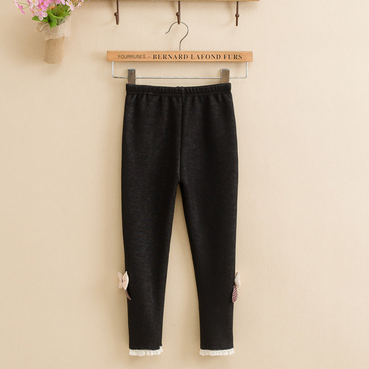 Girls Trousers: Thick Warm Winter/Spring Jean Bow Bottom Leggings. Kids' Trousers, Children's Trousers