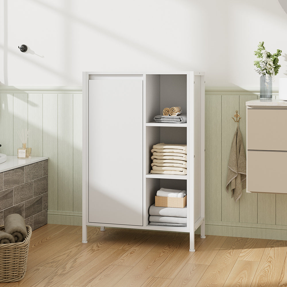 1-Pack L60*W30*H90CM Bathroom Storage Cabinet, Shoe Storage Cabinet Home Hallway Furniture 1 Doors / Adjustable 4 Shelves Cupboard Footwear Rack Stand Organiser White