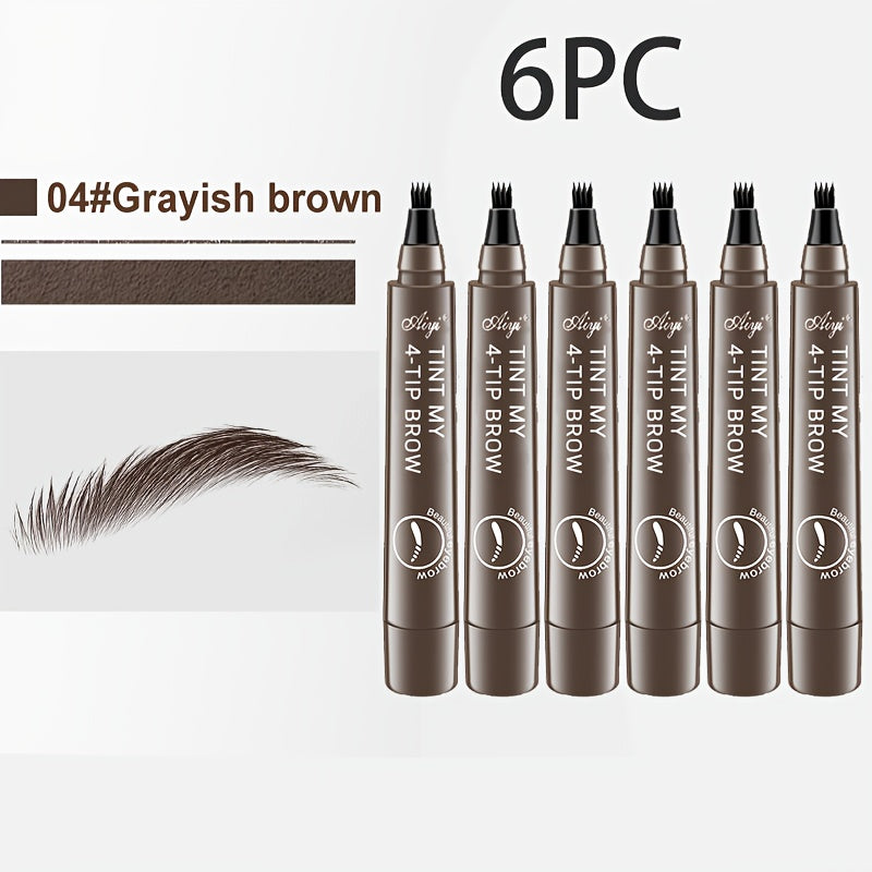 6-Pack Makeup Artist Special One-Stroke Shaped Simulation Eyebrow Feeling Ultra-Thin Four-Pronged Eyebrow Pen Waterproof and Anti-Scratch No Bleeding Natural Three-Dimensional Eyebrow Pen Natural and Vivid Roots Clear Not Rem