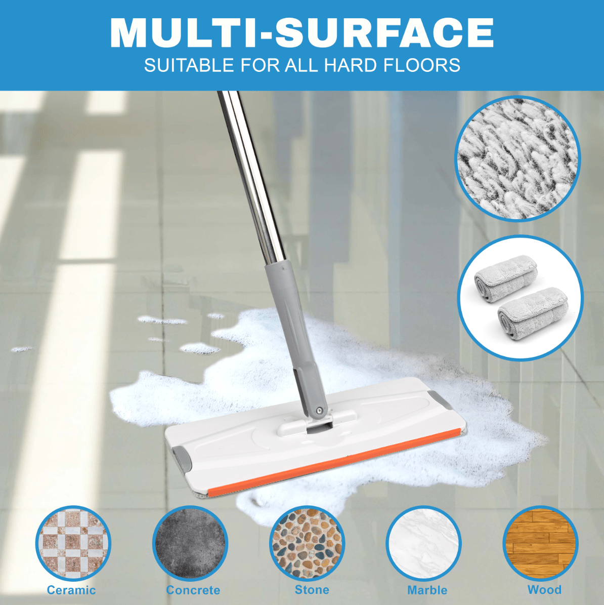 Mop Bucket Cleaning Kit, Including Mop and Bucket and Change the Mop Pad, Hand Wash Free Mop, Wet and Dry Mop, Multifunctional Bucket, Suitable for Tile, Marble, Wooden Floors, Cement Floor Cleaning, Reusable Mop Pads, Cleani