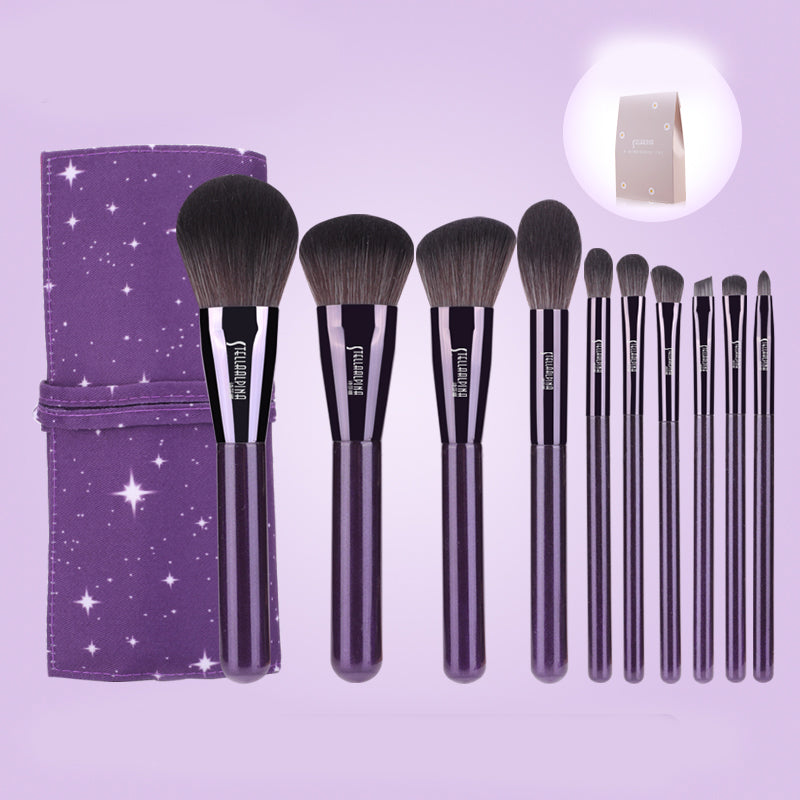 MSQ Make Up Brushes 10Pcs Makeup Brush Set: Foundation Brush, Blending Brush, Synthetic Hair Powder Brushes, Fan Brushes, Eyeshadow Brushes, Eye Brushes Set with Bag