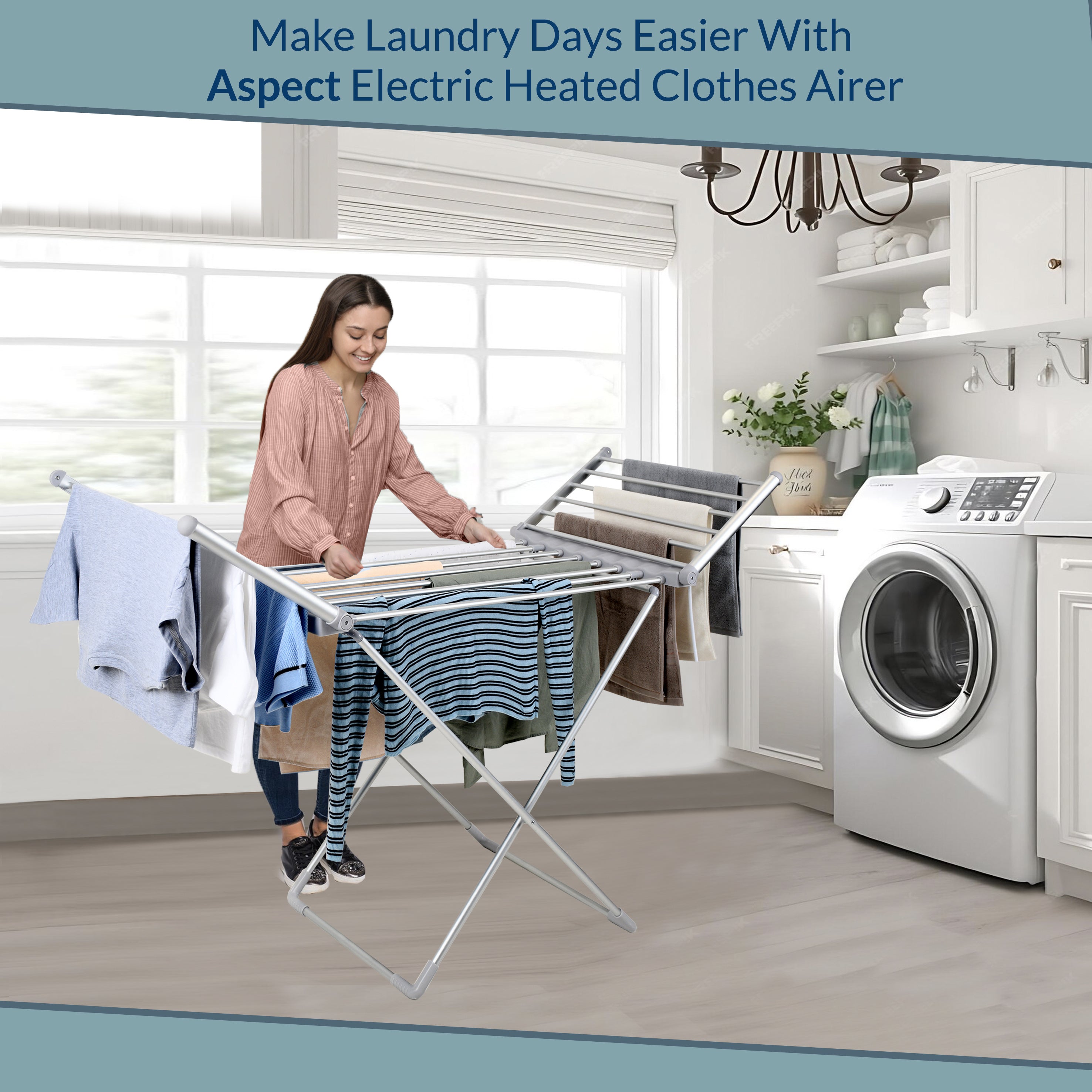 Winged Heated Airer, Foldable Electric Heated Clothes Airer 230W, Portable Indoor Clothes Drying Rack, Free Standing 12m Drying Space, 10kg Capacity, Low Energy Clothes Dryer, Grey (Cover Not Included)