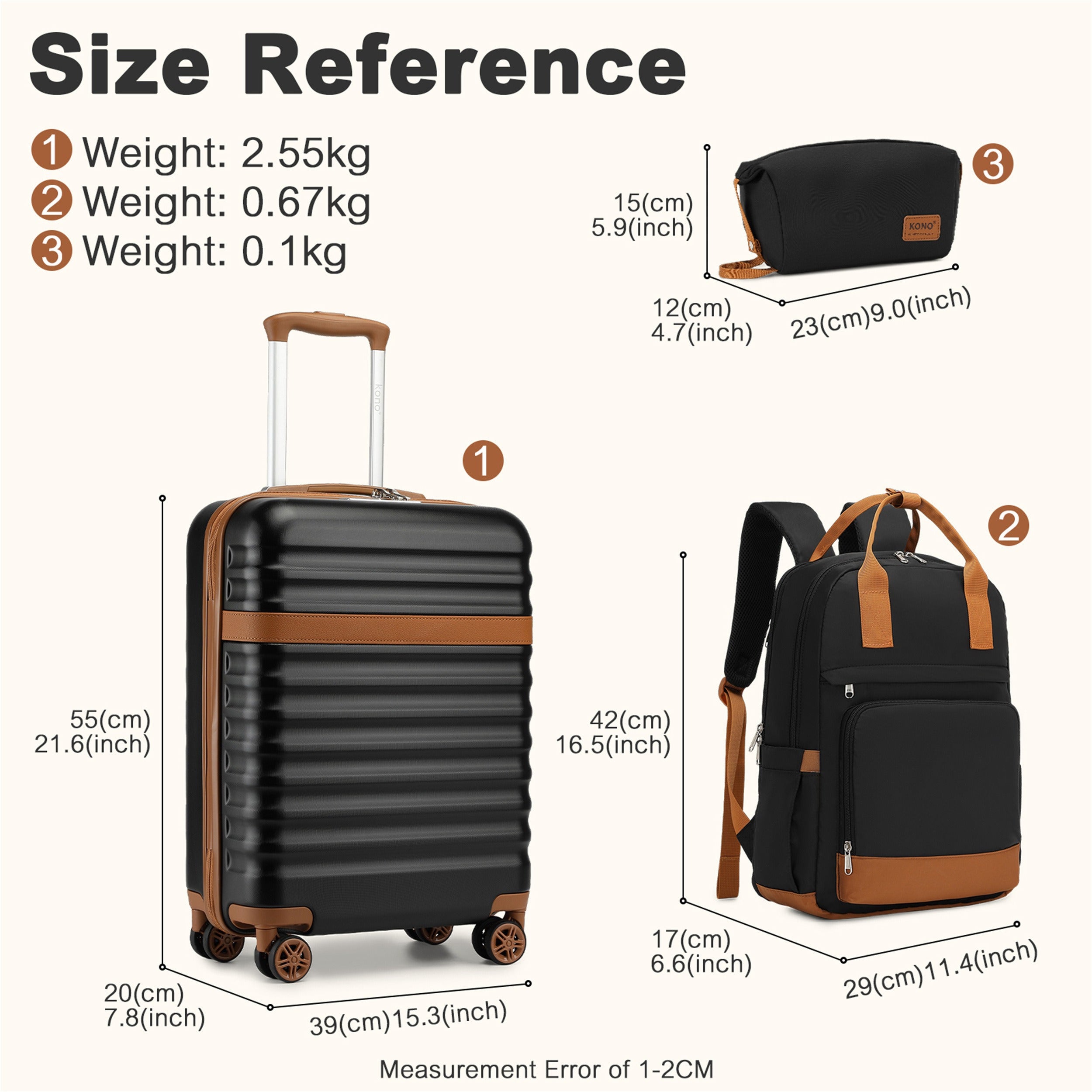3-Piece Travel Suitcase Set: 20-Inch Stylish Hard Shell ABS+PC Cabin Suitcase, Plus a Multi-Compartment Backpack with a Small Pouch - Ideal for Trendy and Organized Travelers