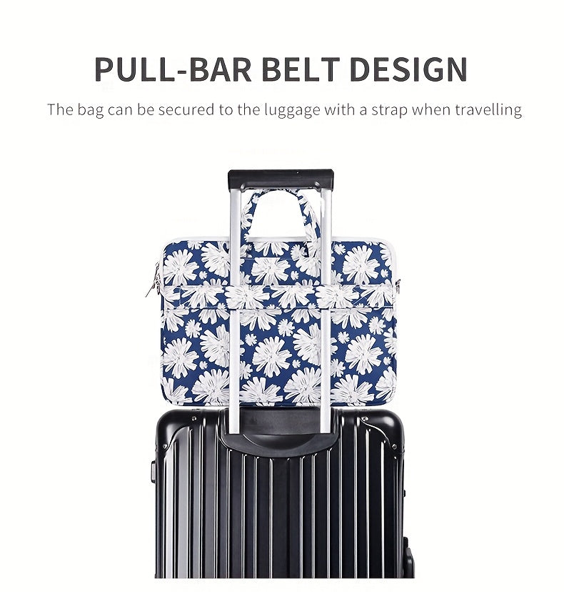 Shockproof Laptop Briefcase with Detachable Strap & Adjustable Shoulder Strap - Floral Print, Zipper Closure, Lining, Casual Style for Daily Commute & Travel