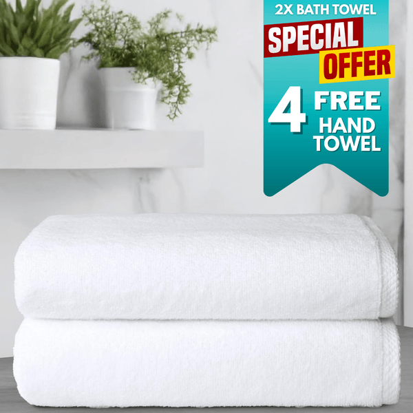 2x Large White Bath Towels With 4x Hand Towel Free | Set of 6 | 100% Cotton | 500GSM | Soft Plush Luxury Towel Set | Bath 70cm x 135cm | Hand 45 x 68 Cm | Quick Dry Towel Set