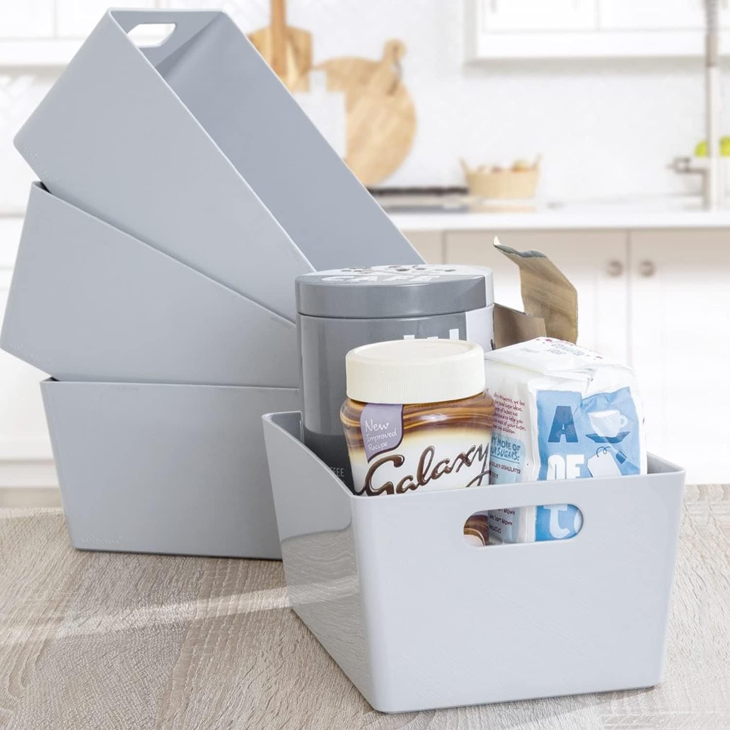 Niftii 5-Pack Plastic Storage Baskets with Sturdy Handles, Lightweight & Durable Design, Ideal for Kitchen, Bathroom, and Cleaning Organisation, 3.9L Capacity, 17 x 25 x 11cm