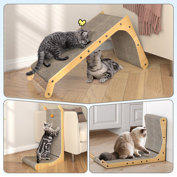 L-Shaped Cat Scratcher Cardboard Cat Scratching Post with Ball, Sofa Protector for Indoor Cats, Durable Corrugated Cat Scratch Board for Kittens & Adult Cats