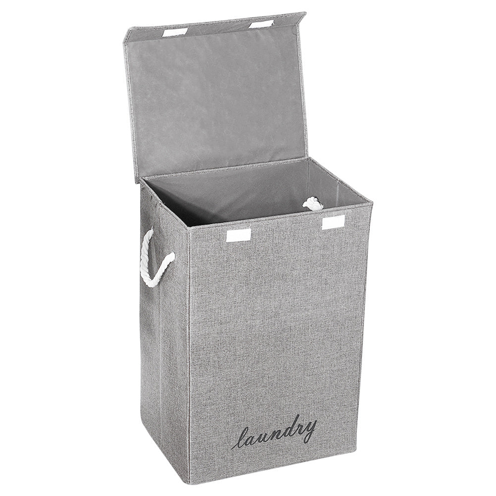 Large Lidded Storage Basket with Handles Fabric Hamper Organizer for Home Laundry Grey Contemporary Linen Design