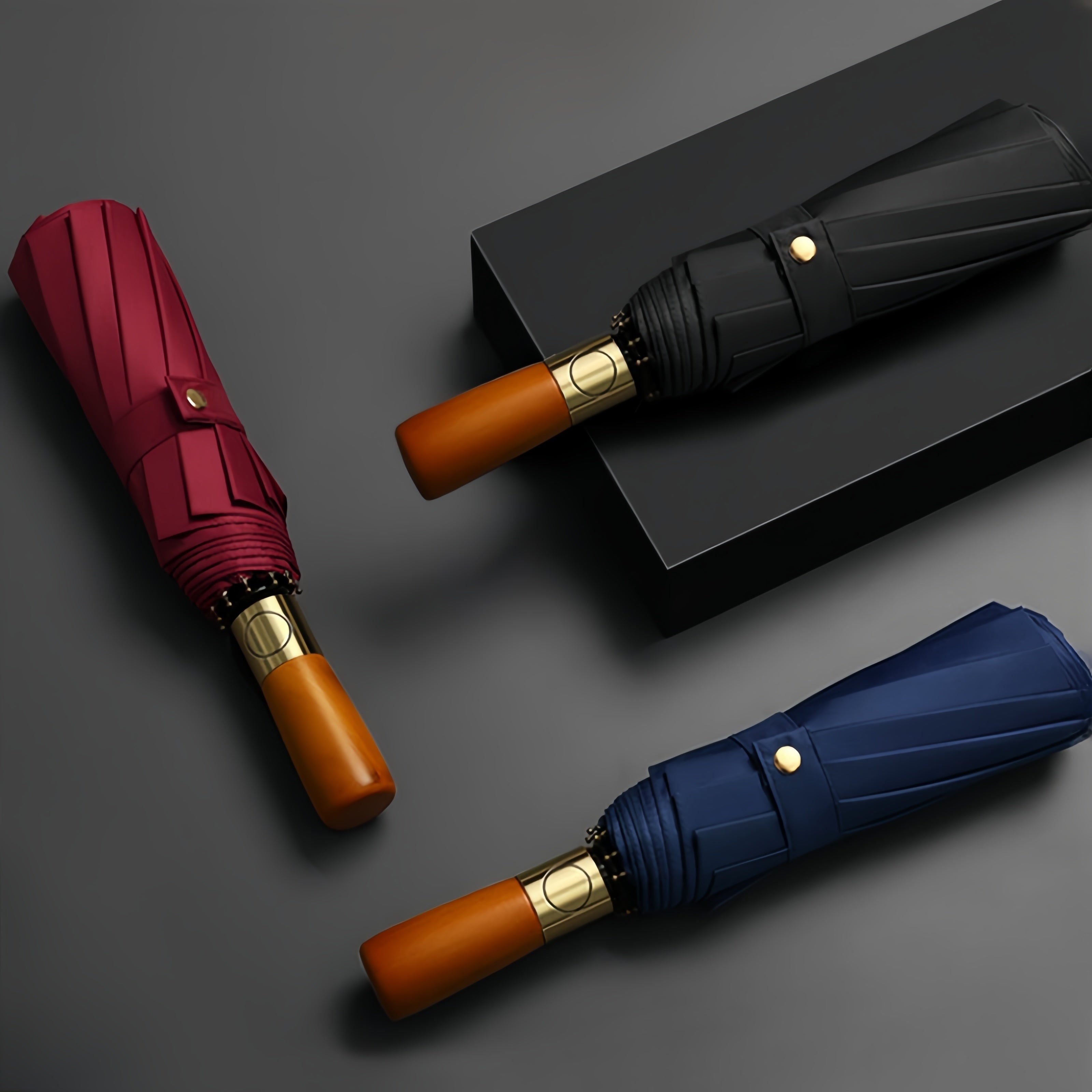 Business Premium Auto Open/Close 2-Person Umbrella – Large Windproof Double Fiberglass Frame, Wooden Handle, UPF 50+ Folding Travel Umbrella for Men & Women