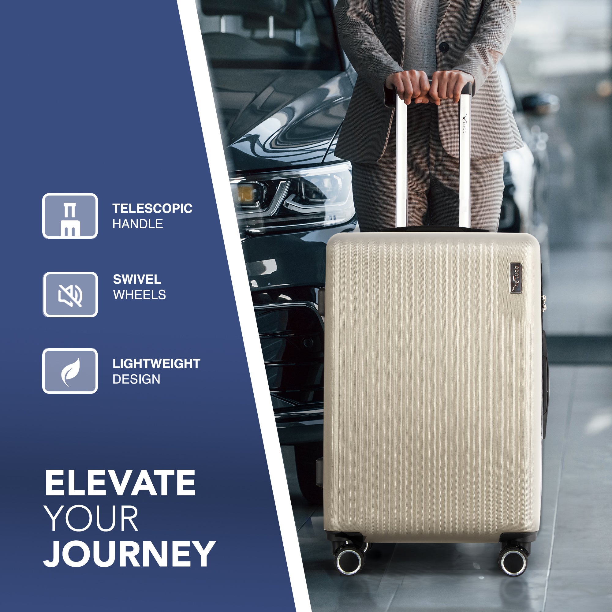 LUGG 65 x 25 x 44cm Vacay Suitcase ABS Luggage with TSA Indent Lock, Aluminium Trolley Handle, 360° Spinner Wheels, Water-Resistant & Durable Material - Airline Compatible (24inch)