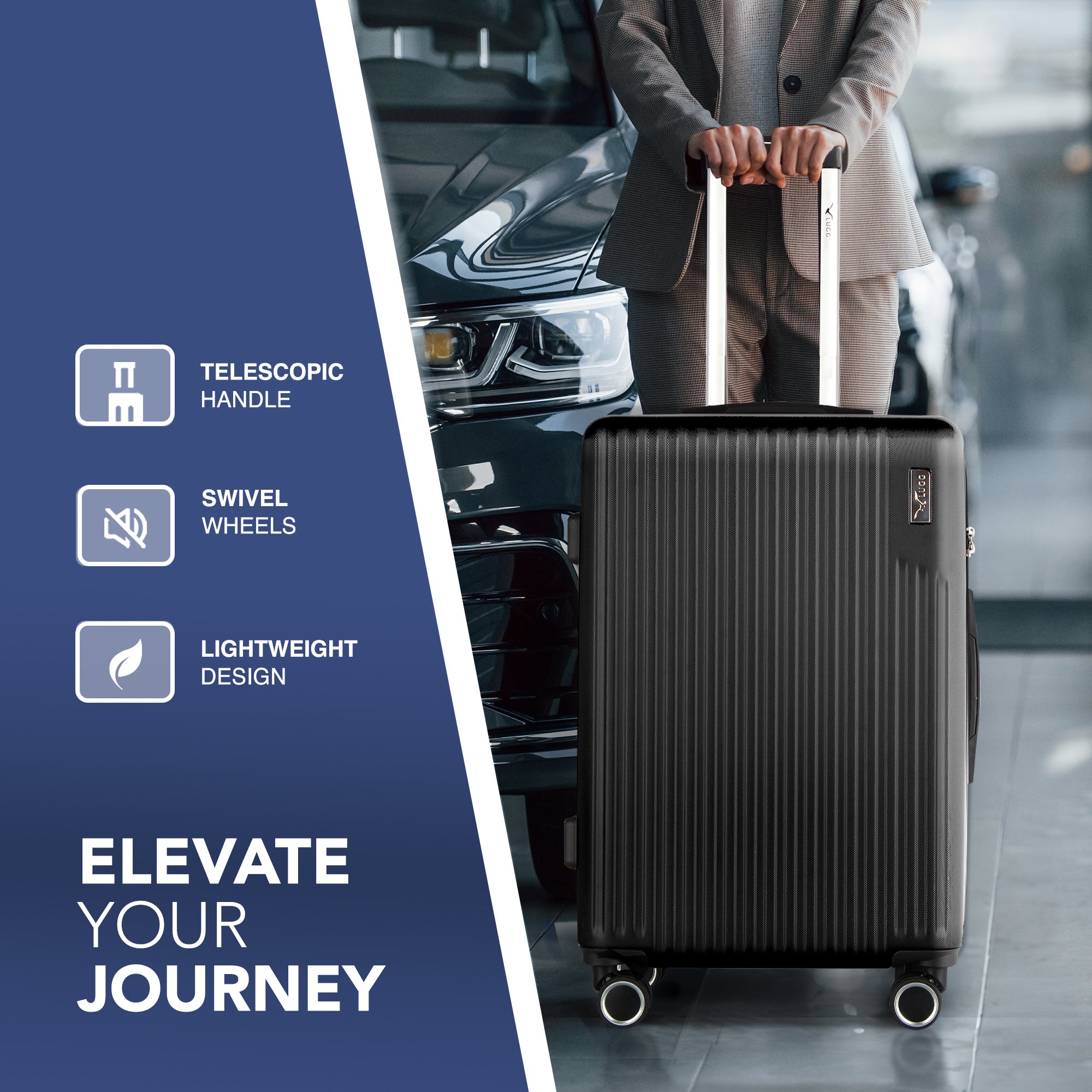 LUGG 65 x 25 x 44cm Vacay Suitcase ABS Luggage with TSA Indent Lock, Aluminium Trolley Handle, 360° Spinner Wheels, Water-Resistant & Durable Material - Airline Compatible (24inch)