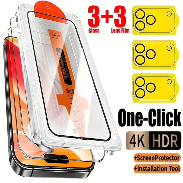 Set of 3 Ultra HD Tempered Glass And 3 Camera Lens Protectors for Various for iphone Models Including for iphone 17/17 Pro Max/17 Air/16 Pro Max/16/15/14/13/12/11/16E/Plus/Mini. Features a 9H Screen Protector Film That Is Ant