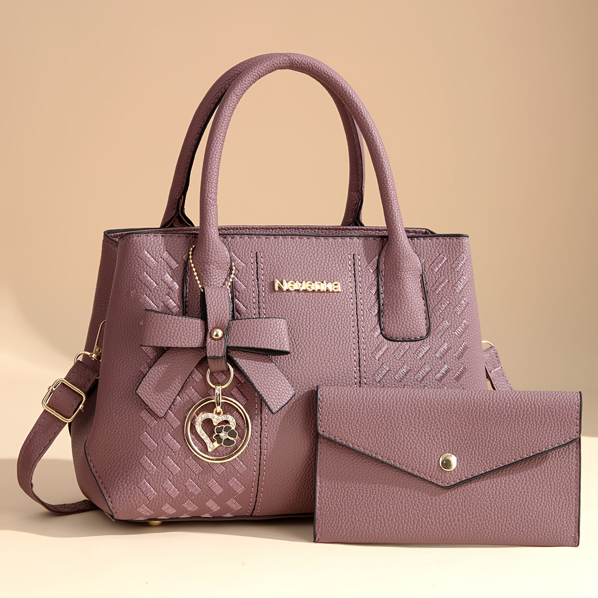 [Perfect Gift For Mom] CHROSGEKEIDI Women's Fashion Large Capacity Crossbody Bag Set - Detachable Strap, Zipper Closure, Polyester Lining, Elegant Black Handbag with Golden-Tone Hardware & Letter Embroidery, Perfect Gift for