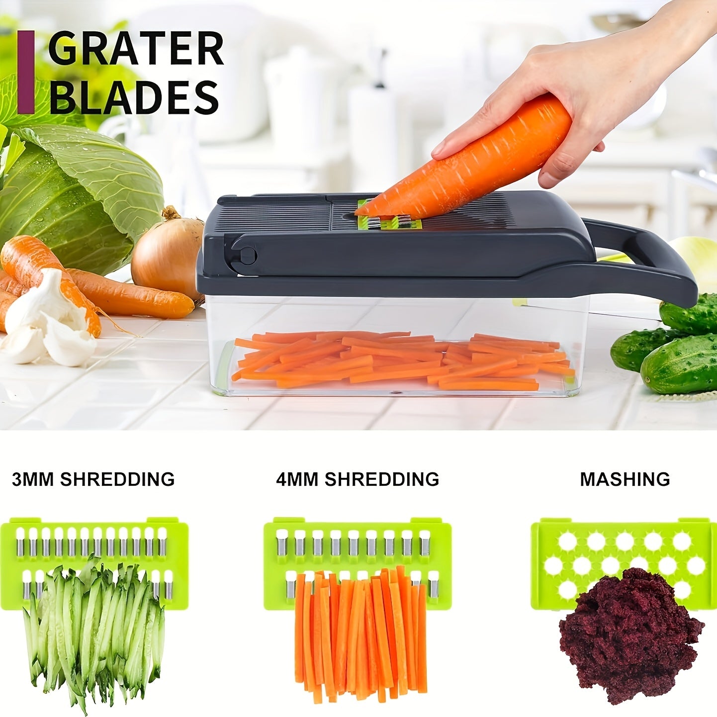16-in-1 Multifunction Vegetable Chopper – Salad Slicer with Peeler, Mitten & 7 Chopping Blades for Fruits & Veggies