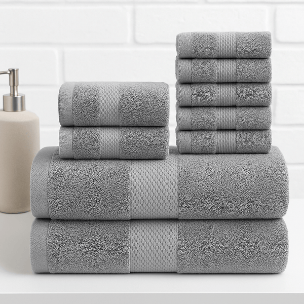 8Pack Towel Set Includes 4 Face Towels, 2 Hand Towels, and 2 Bath Towels 100% Cotton Super Soft Highly Absorbent & Durable Ideal for Bathroom Hotel Spa Gym Beach or Home Use Grey & Black