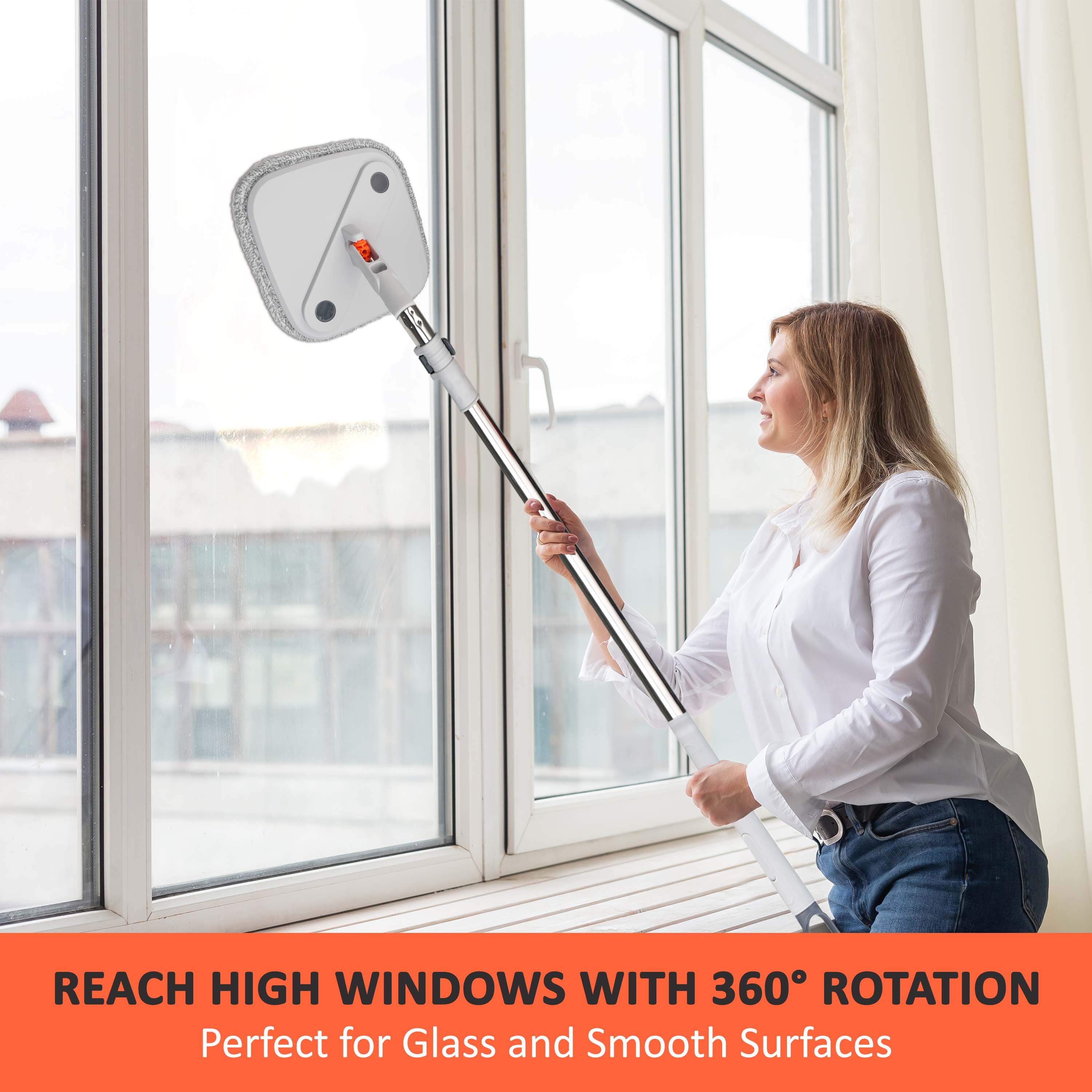 Spin Mop and Bucket Set with 360° Rotating Head – Compact Floor Cleaning System with Squeeze Wringer, 2 Microfiber Refill Pads (Square Mop & Bucket)