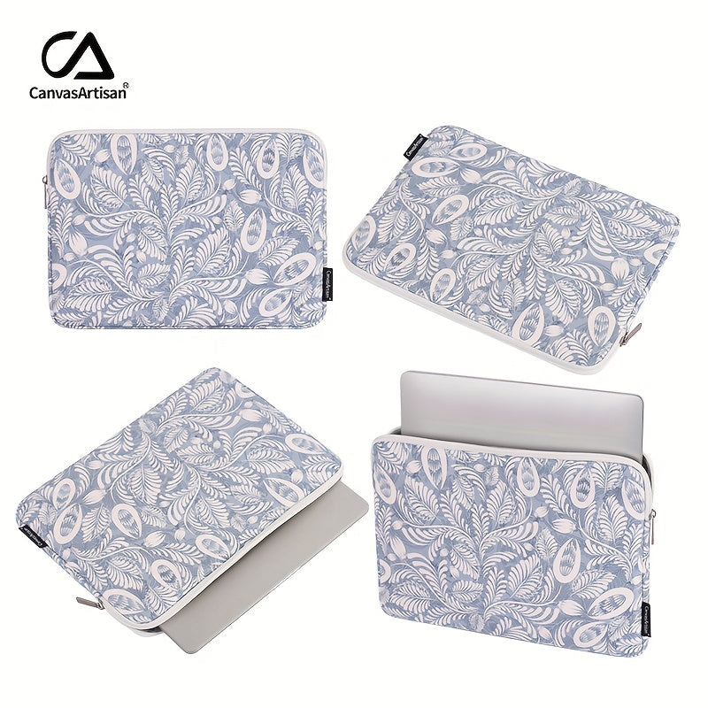 Canvas Artisan Shockproof Laptop Case Bag with Floral Print - Compatible with for lenovo MacBook Matebook, Durable Zipper Closure, Polyester Lining, Lightweight Design for Daily Commute & Outdoor Use, Laptop Bag, Portable Tec
