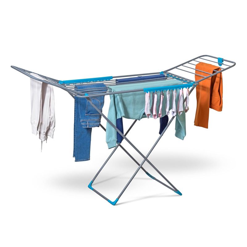 CUQOO Foldable Airer - Compact Clothes Drying Rack, Winged Heavy Duty Indoor Airer, Outdoor Clothing Drying Rack w/ 22 Bars, Large Premium Stainless Steel Laundry Clothes Horse
