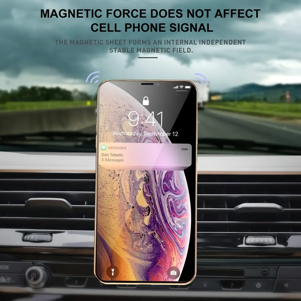 Universal Magnetic Phone Holder – L-Shaped Metal Car Air Vent Mount, Strong Magnetic Car Phone Holder for All Smartphones