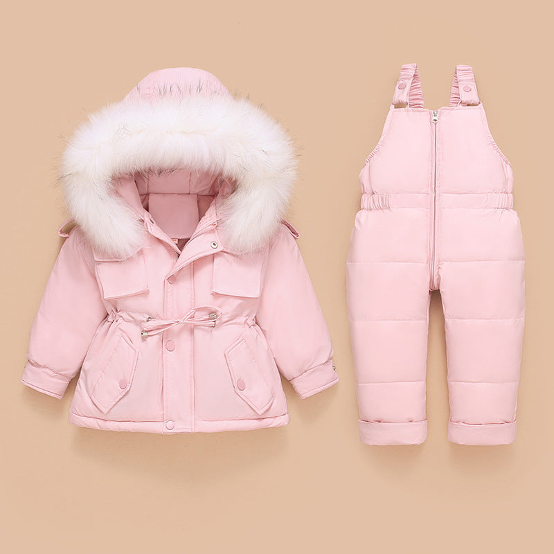 Children Down Coat Jacket + Rompers: Kids Toddler Girl Boy Clothes 2Pcs Down Winter Outfit Suit. Warm Baby Rompers Clothing Sets