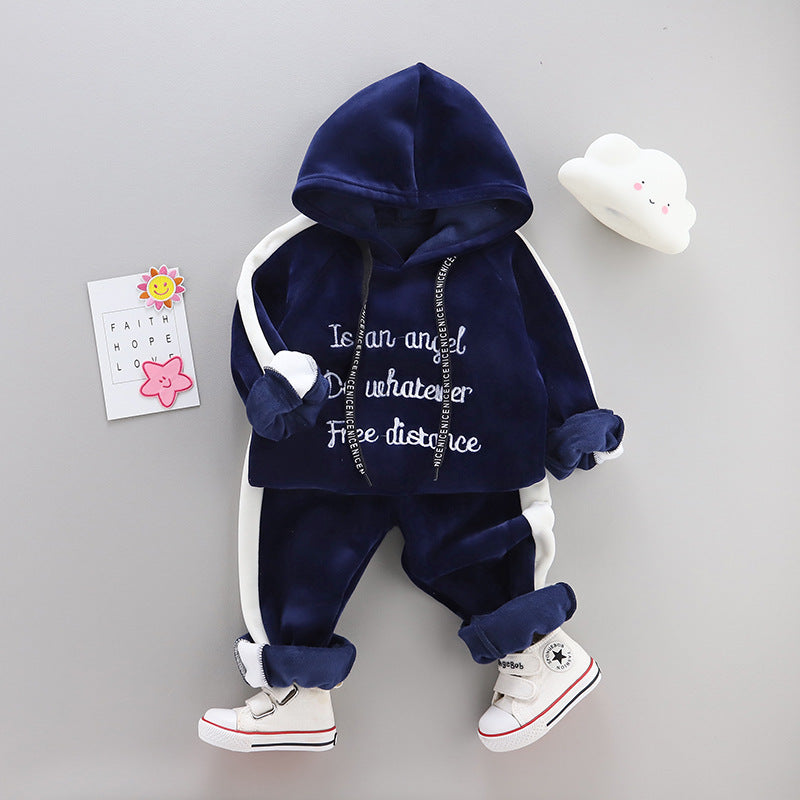 Warm Baby Girl Clothing Set: Winter Thick Plush Cotton Clothing Sets. Baby Girl Hoodie and Pants Children Suit, Kids Clothes