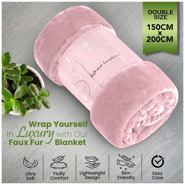 GC GAVENO CAVAILIA Luxury Faux Fur Mink Throw Blanket Double Size 150x200cm | Ultra Soft, Fluffy Comfort, Lightweight & Easy Care Super Sofa Bed Throw for All Seasons | Elegant Plush Blanket | LOCAL WAREHOUSE | UK BRAND