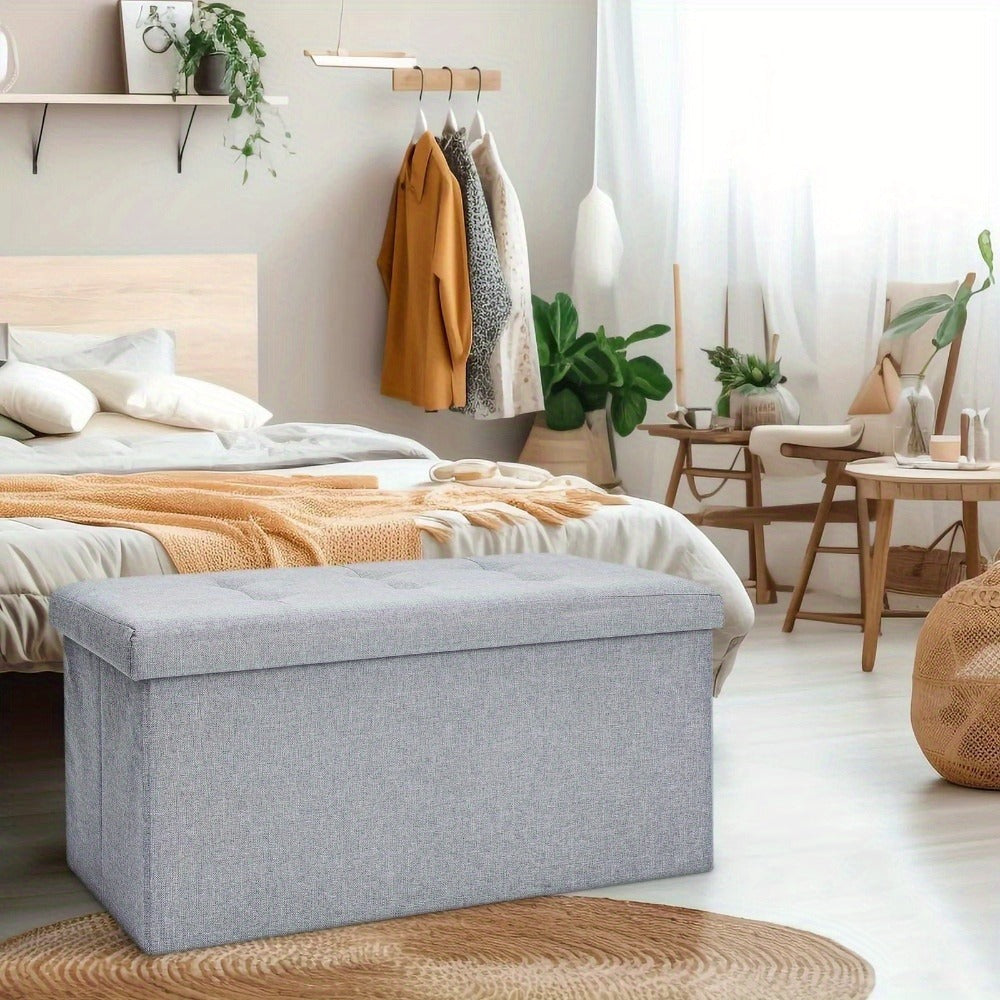Stylish Folding Ottoman Bench - Multi-Use Storage with Lid, Great for Shoes and Accessories