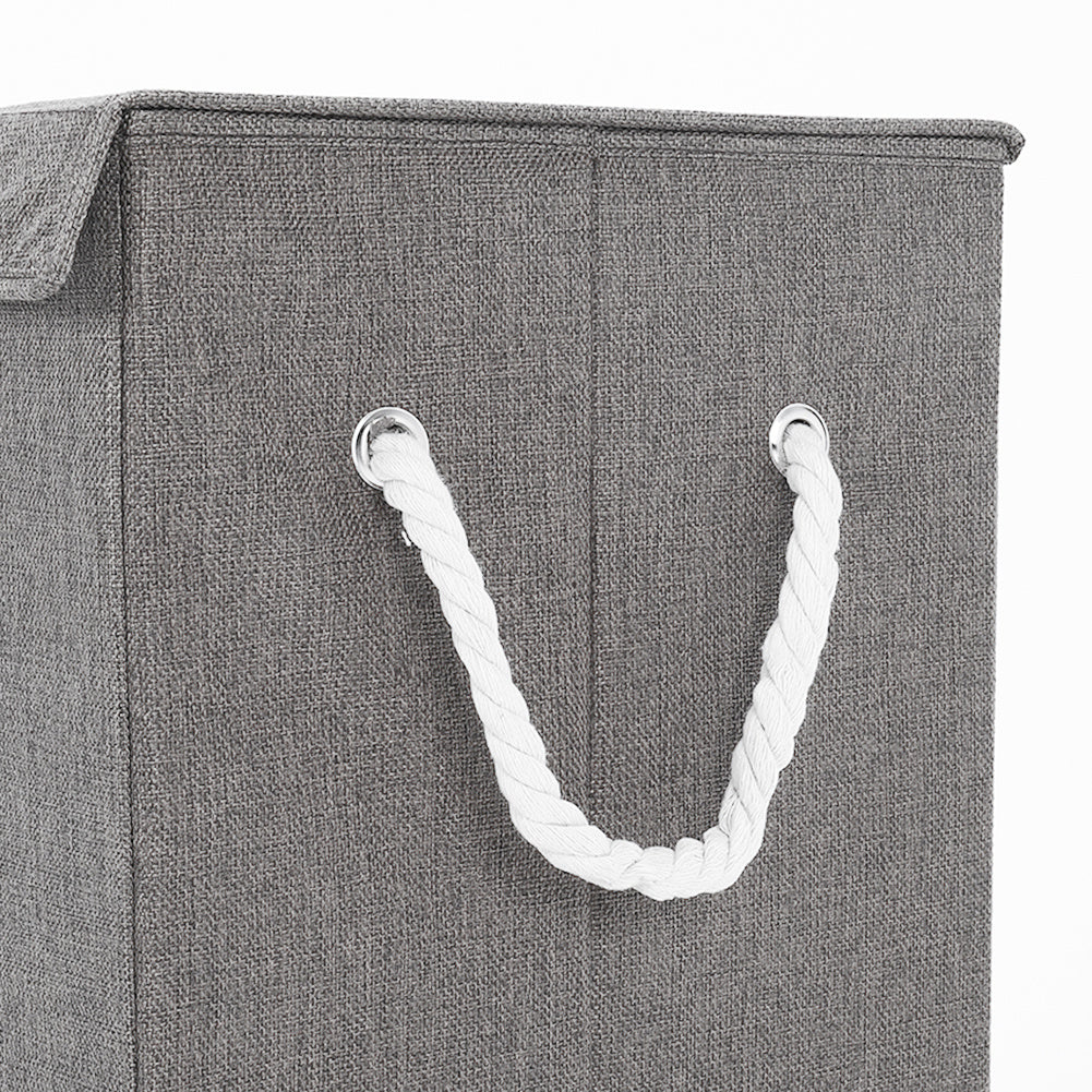 Large Lidded Storage Basket with Handles Fabric Hamper Organizer for Home Laundry Grey Contemporary Linen Design