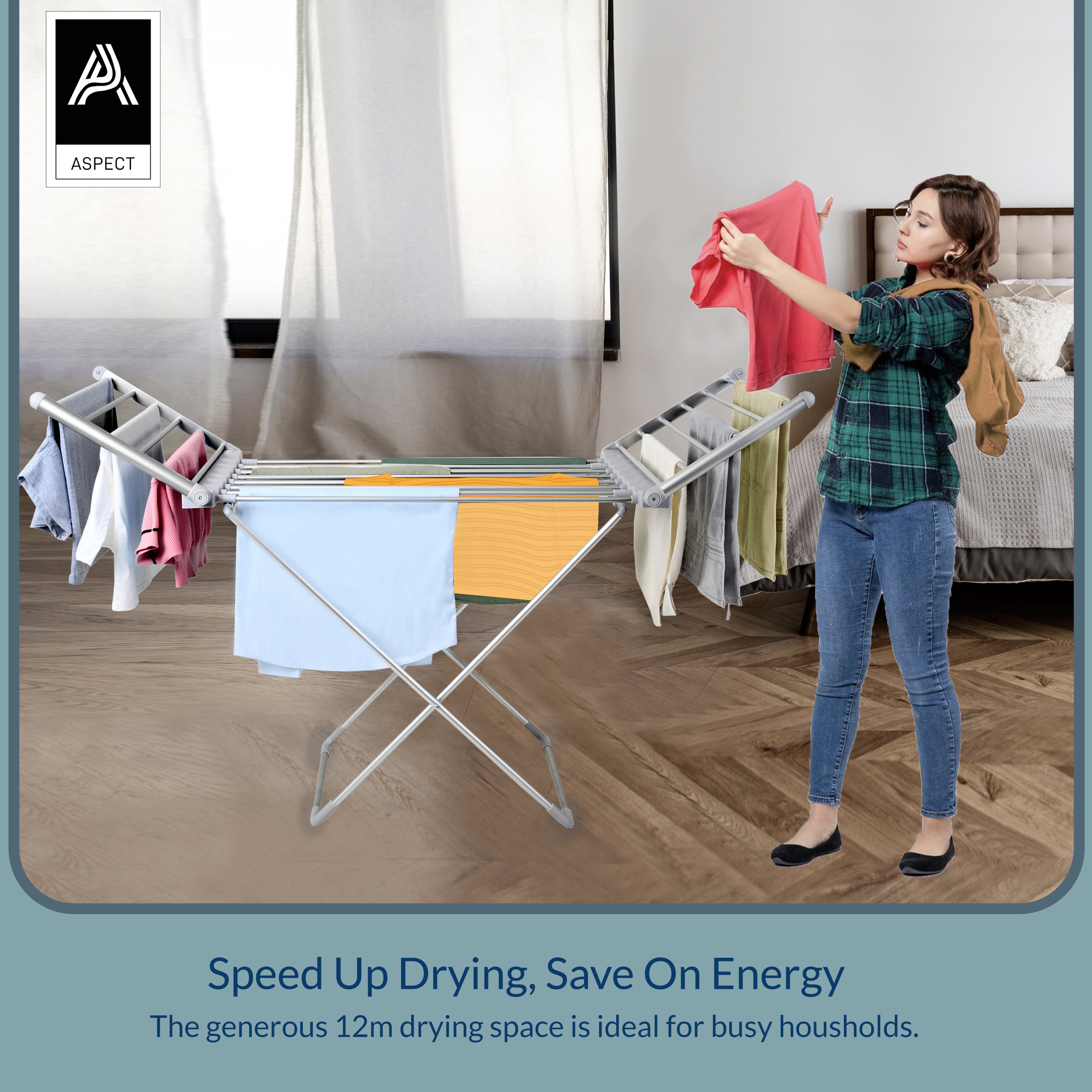 Winged Heated Airer, Foldable Electric Heated Clothes Airer 230W, Portable Indoor Clothes Drying Rack, Free Standing 12m Drying Space, 10kg Capacity, Low Energy Clothes Dryer, Grey (Cover Not Included)