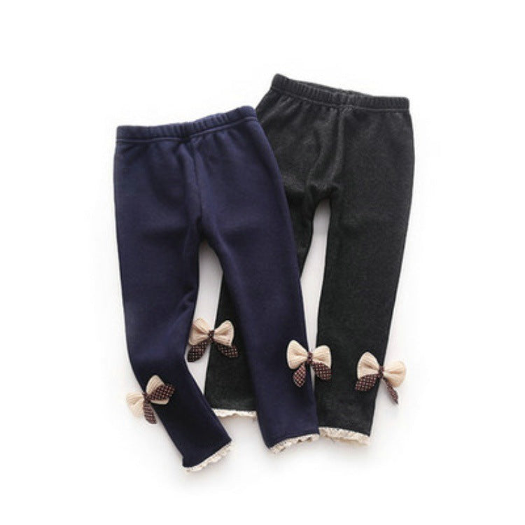 Girls Trousers: Thick Warm Winter/Spring Jean Bow Bottom Leggings. Kids' Trousers, Children's Trousers