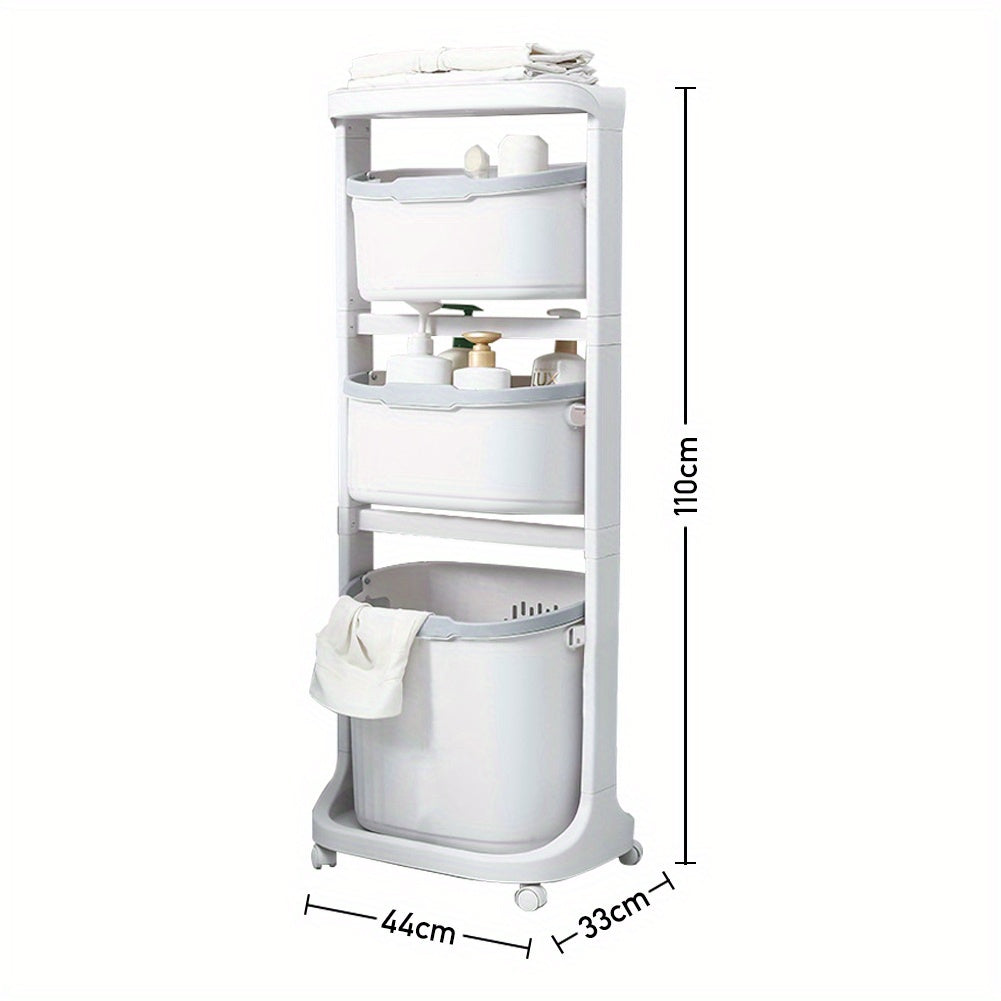 3 Story Bathroom Large Capacity Bathroom Bath Products Storage Rack, Bathroom Floor Standing Clothes Storage Basket, Household Bathroom Sundries and Small Items Storage Basket
