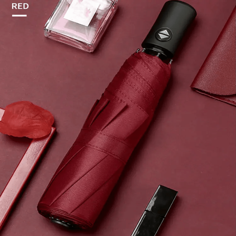 MEI QI LIN Automatic Windproof Folding Umbrella – 8-Rib Business Design, One-Hand Open, Durable Polyester & Iron Ribs, Stylish Travel & Office Umbrella with Sturdy Handle