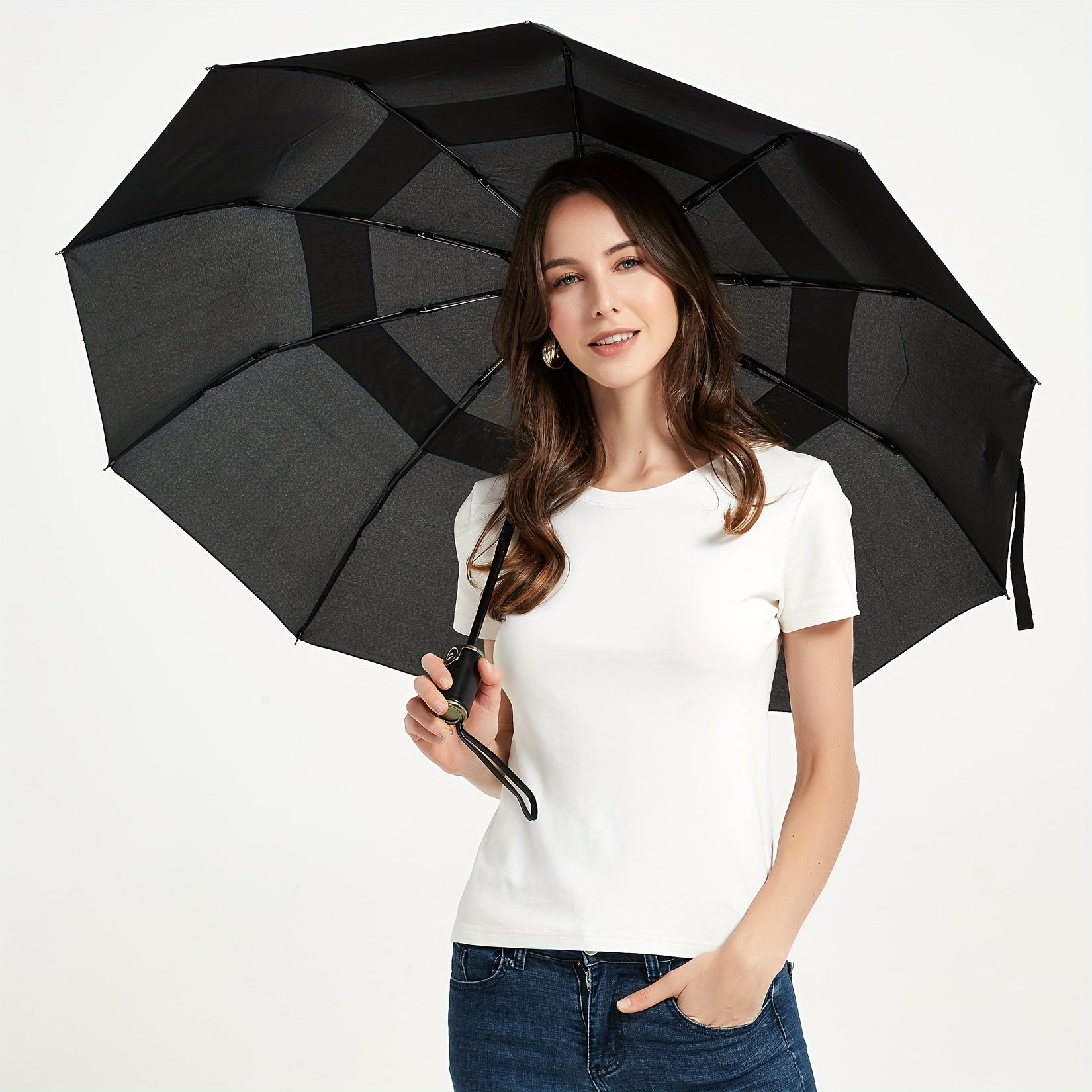 Windproof Automatic Oversized Umbrella – 10-Rib Folding Business Umbrella with Sun Protection, Auto Open/Close, Professional Unisex Design for Daily Use