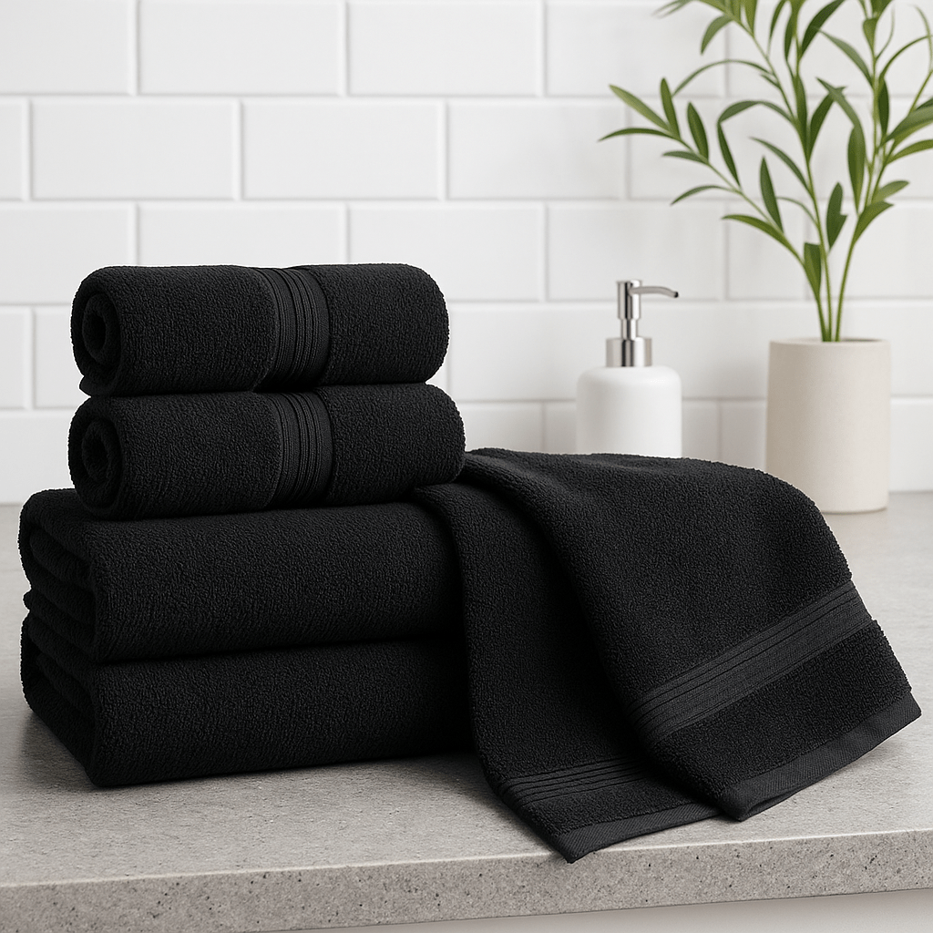 8Pack Towel Set Includes 4 Face Towels, 2 Hand Towels, and 2 Bath Towels 100% Cotton Super Soft Highly Absorbent & Durable Ideal for Bathroom Hotel Spa Gym Beach or Home Use Grey & Black