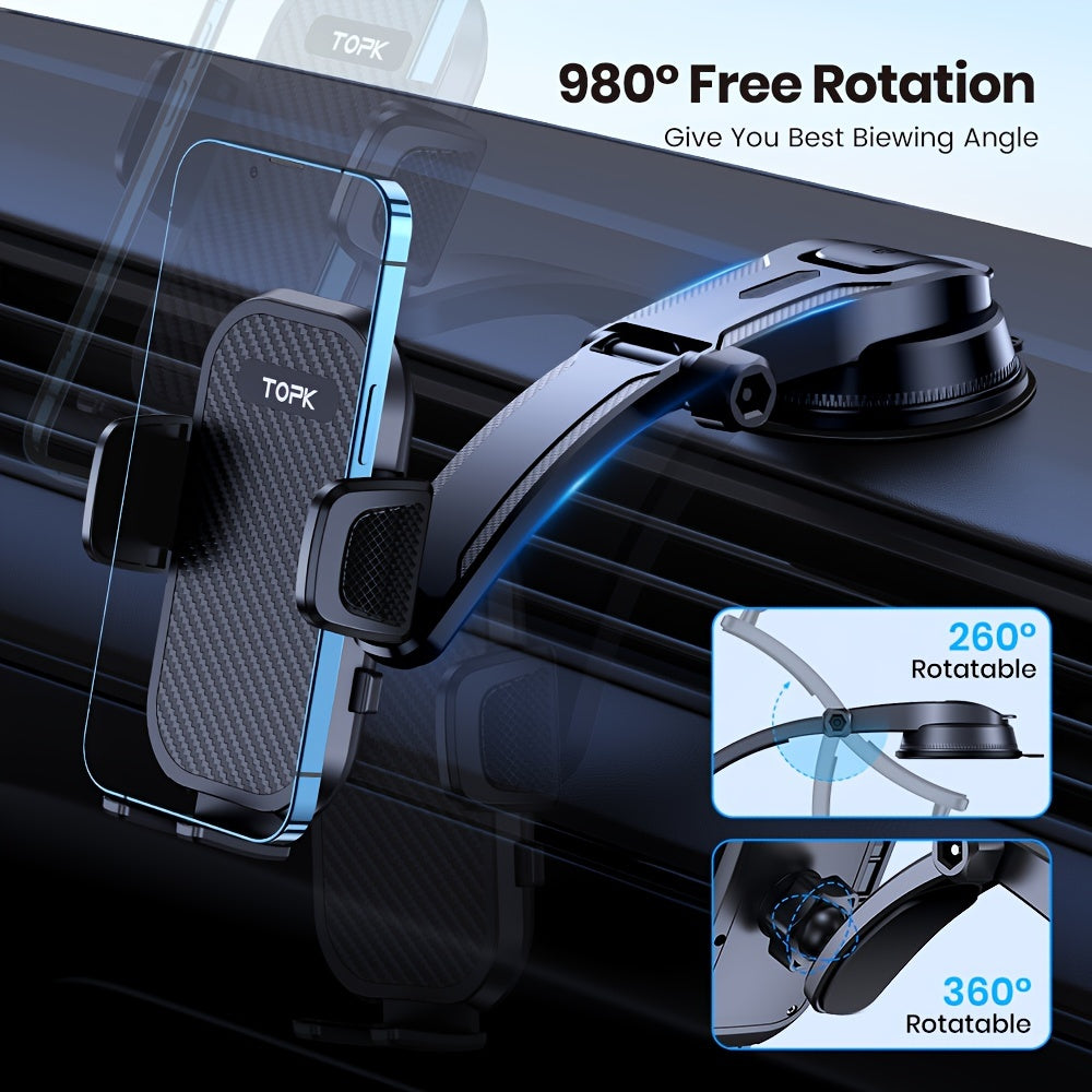 TOPK Car Dashboard Phone Holder, Enhanced Adjustable Mount for Cell Phones, Compatible with All Models, Can Be Positioned Horizontally Or Vertically
