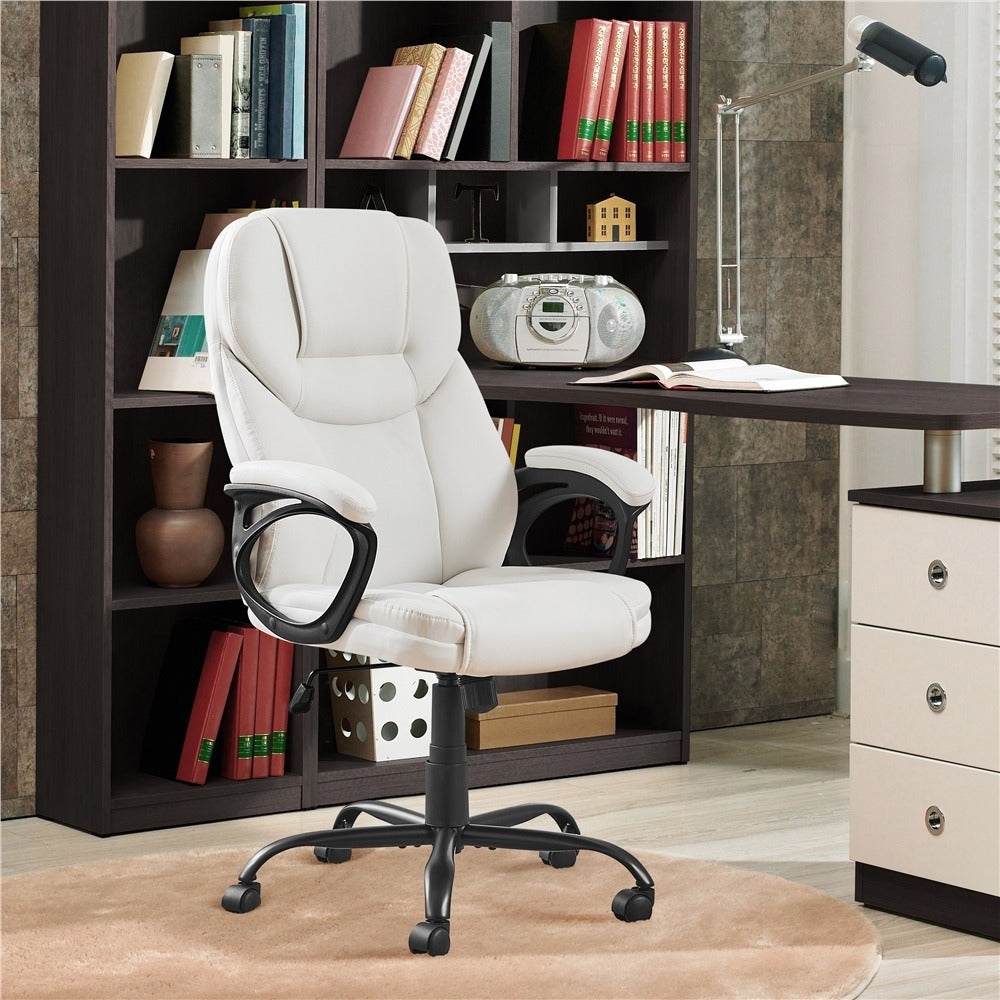Costoffs Executive Office Chair Swivel Chair Faux Leather Manager Chair Big and Tall Office Chair High Back Computer Desk Chair with Swivel Seat, Black/White