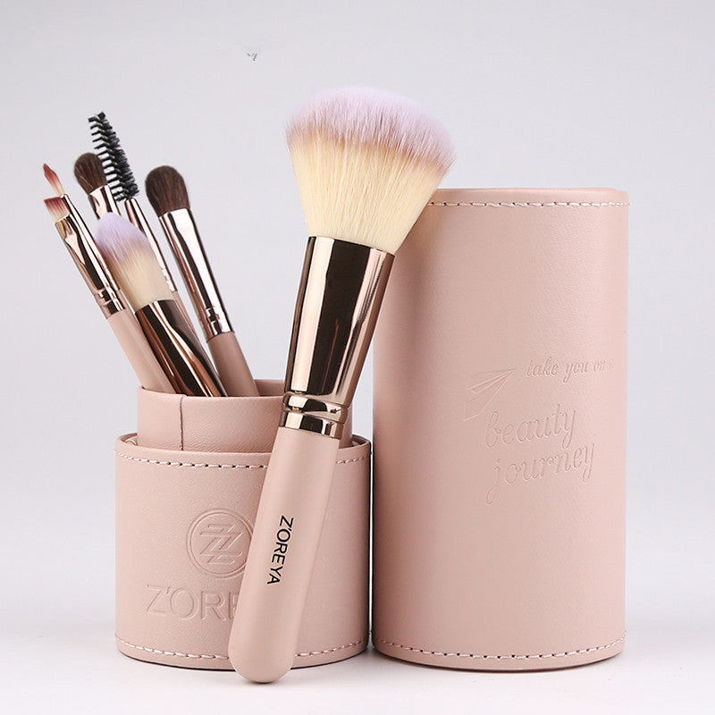 Zoreya Brand 7Pcs Daily Use Makeup Brush Set: High-Quality Synthetic Hair Powder, Eye Shadow, Lip Brushes with Makeup Holder