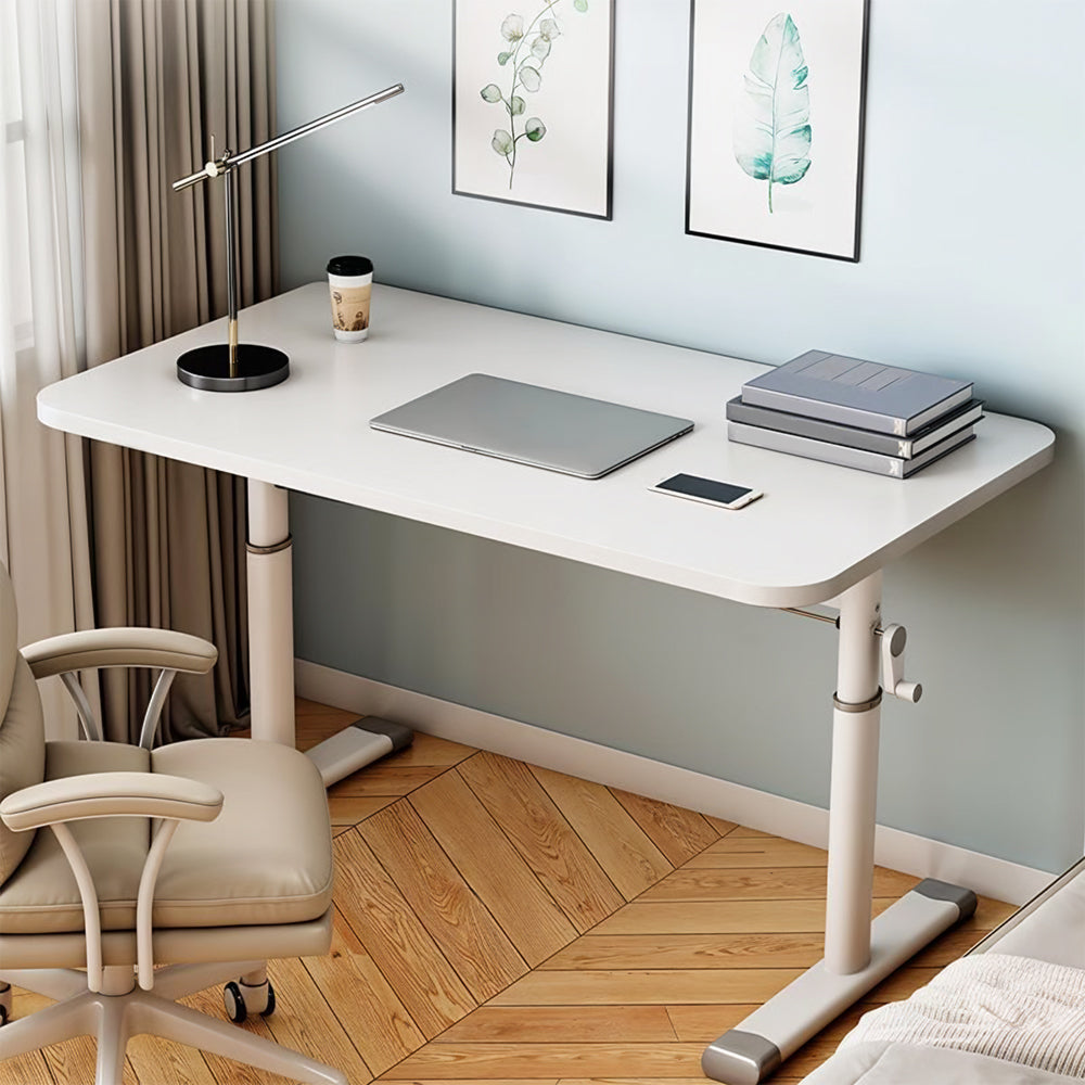 1pc Ergonomic Manual Standing Desk - Height Adjustable Work Table (60-90cm) with Reinforced Frame, Perfect for Home Office, Gaming & Study (White, Easy Assembly)