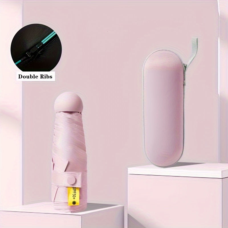 Thickened 5-Fold Mini Umbrella – Windproof, Ultra-Light, Compact Capsule Design, 6-Rib Manual Open with Rubber Handle, Stylish Portable Umbrella for Men, Women & Kids