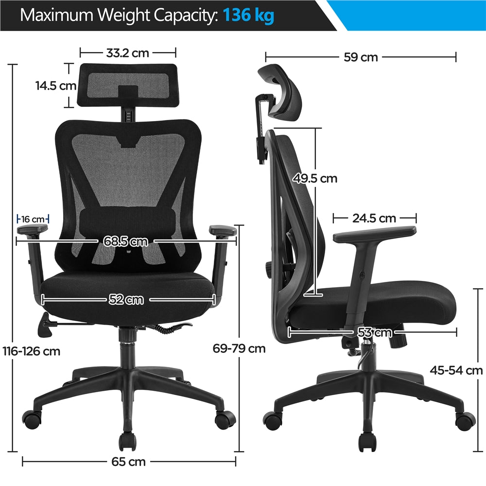 Costoffs Office Chair, High Back Mesh Office Chair, Home Office Desk Chair, Work Chair, Comfy Desk Chair, Gaming Chair, Computer Chair with Multi-adjustable Headrest, Flexible Lumbar Support for Home, Office, Black/Light Gray