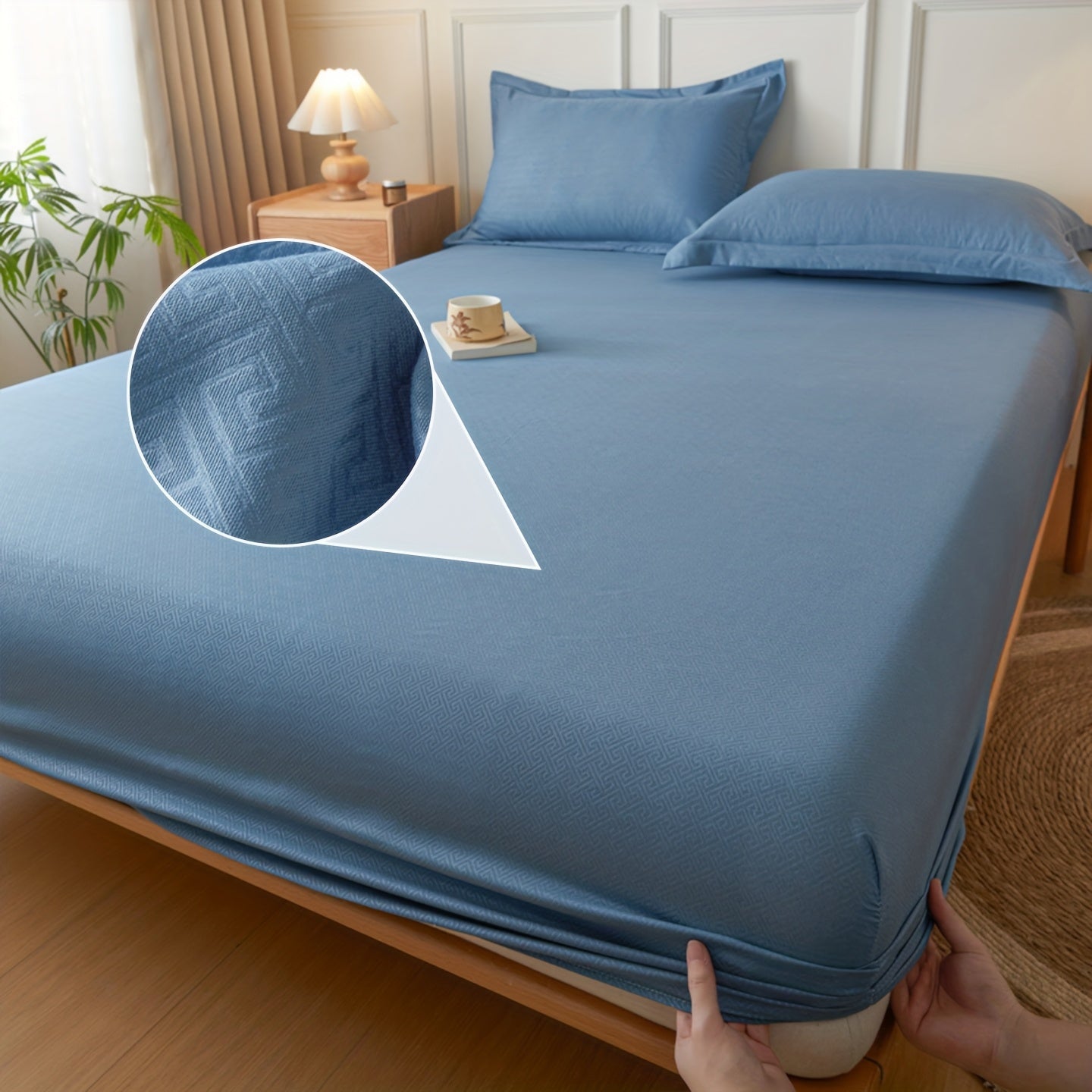 Simple Style Full Wrap Fitted Sheet Mattress Protector Cover, Light Beige-Friendly Comfortable Embossed Design, Non-Slip Fixed Positioning All-Season Machine Washable Without Pillowcase or Cushion