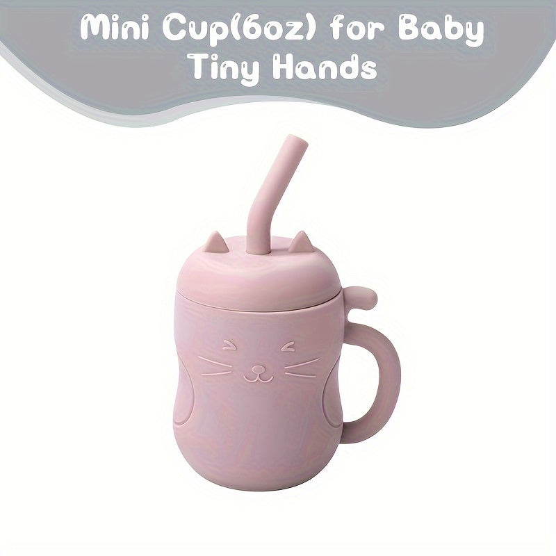 Soft Learning Cup – Leak-Proof 6oz Silicone Training Cup with Lid & Straw, Easy-Grip Portable Feeding Cup for Beginners, Food-Grade Material