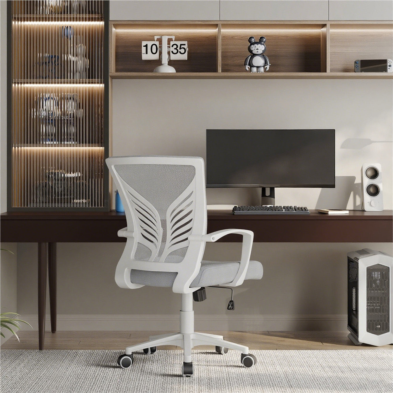 Costoffs Adjustable Ergonomic Office Chair with Mesh Backrest, Swivel Desk Chair with Armrests Comfy Computer Chair, Versatile Use Reclining Chairs for Meeting Rooms, Home Office, Black/White, 1 or 2 pcs